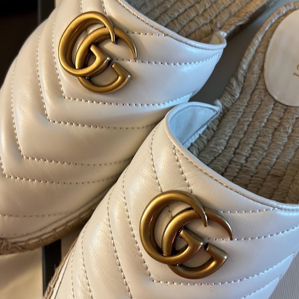 GUCCI Marmont Double G Espadrilles Nappa Charlotte Great White EUR 41 US 11